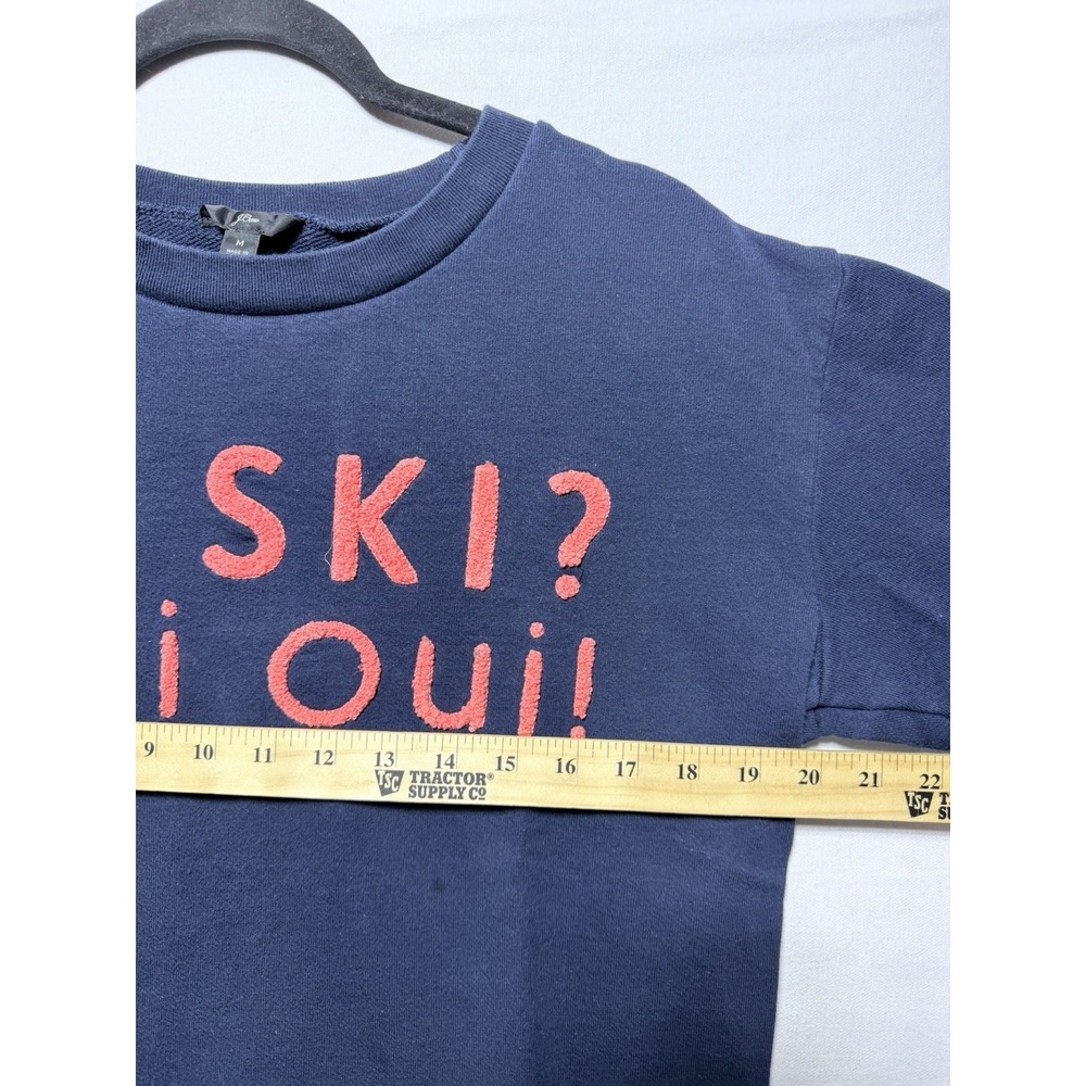J Crew Apres Sweater Medium Navy Le Ski Oui Oui Graphic Ski Chalet Cottagecore - Picture 12 of 12